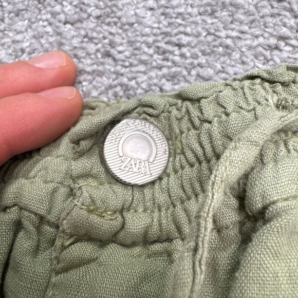 Zara Linen Ankle Straight Leg Trouser Pants Womens Medium Green Elastic Waist - Picture 4 of 15